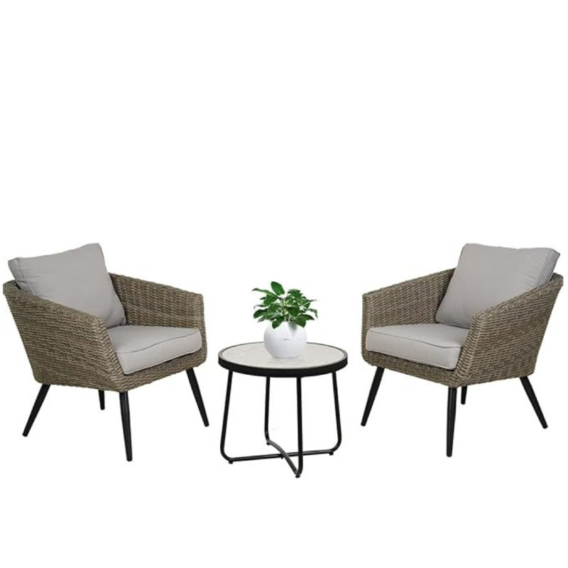 Ensemble bistro de patio 3 pièces avec cadre en aluminium antirouille robuste Olilawn