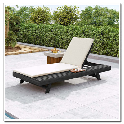 Chaise longue, fauteuil inclinable d'extérieur en bois d'acacia avec coussin résistant à l'eau de 2 pouces