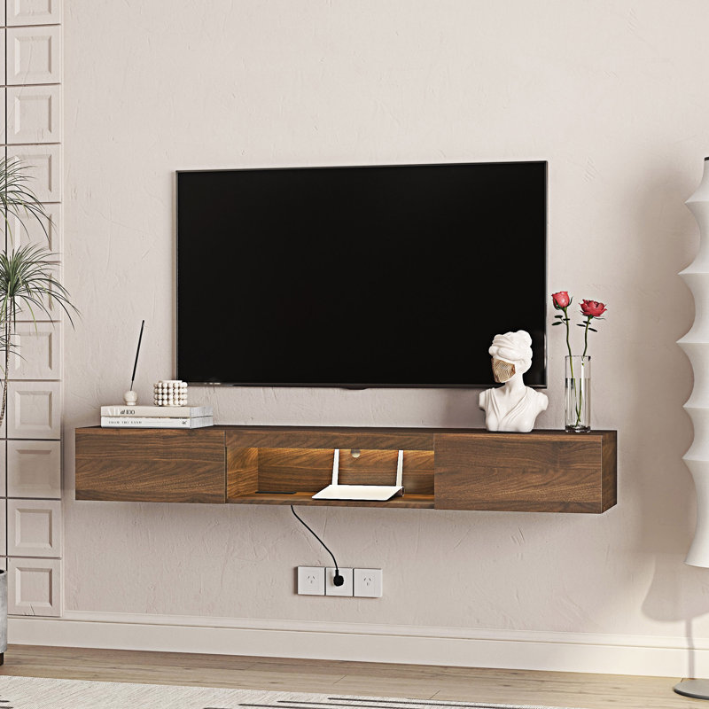 Floating TV Stand Wall Mounted, Wood, 8.67"H x 63"L x 12.21"W