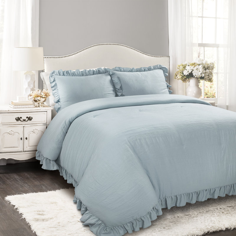 Reyna Microfiber 3 Piece Comforter Set, Full/Queen Comforter + 2 Standard Shams, Lake Blue