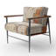 Fauteuil contemporain recouvert de velours, motif abstrait beige et brun, inspiré d'un collage de route.-892157927