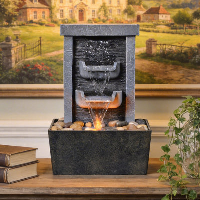Home Decor Indoor Water Fountain Calming High-Power Water Pump Tabletop Fountains with Natural Vibe, Ambient Lighting & Natural Stones, Nice Room & Office Decoration