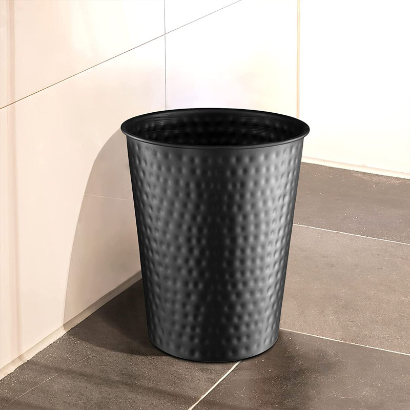 Hand Hammered Metal 1.8 Gallon Wastebasket Trash Can For Home Office Bedroom, Bathroom Decor, Matte Black