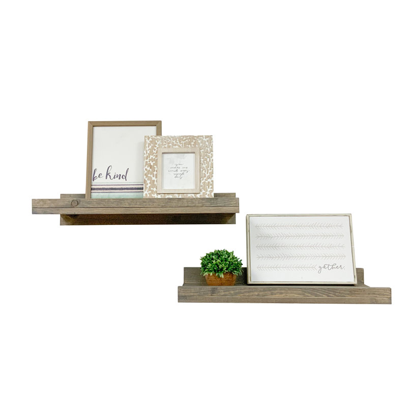 Tablette flottante en bois de pin massif de 2 pièces Calhern, Gris, H 4,25 po x l 24 po x P 10 po