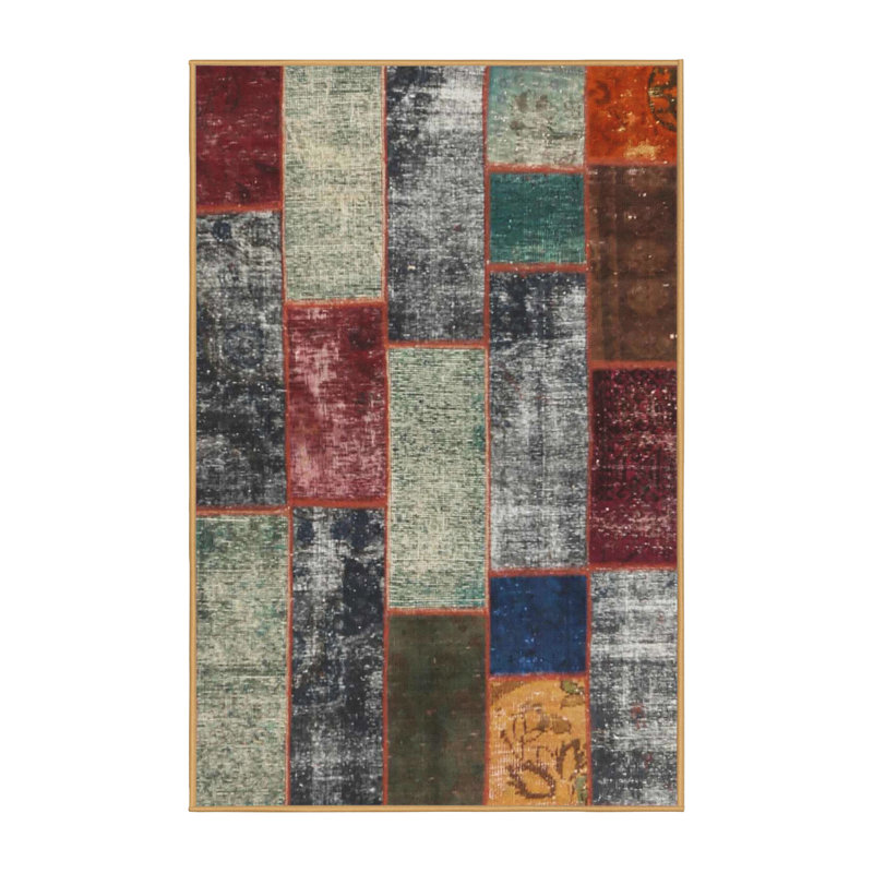 Tapis gris/rose/bleu contemporaine, Rectangle 5 pi x 7 pi