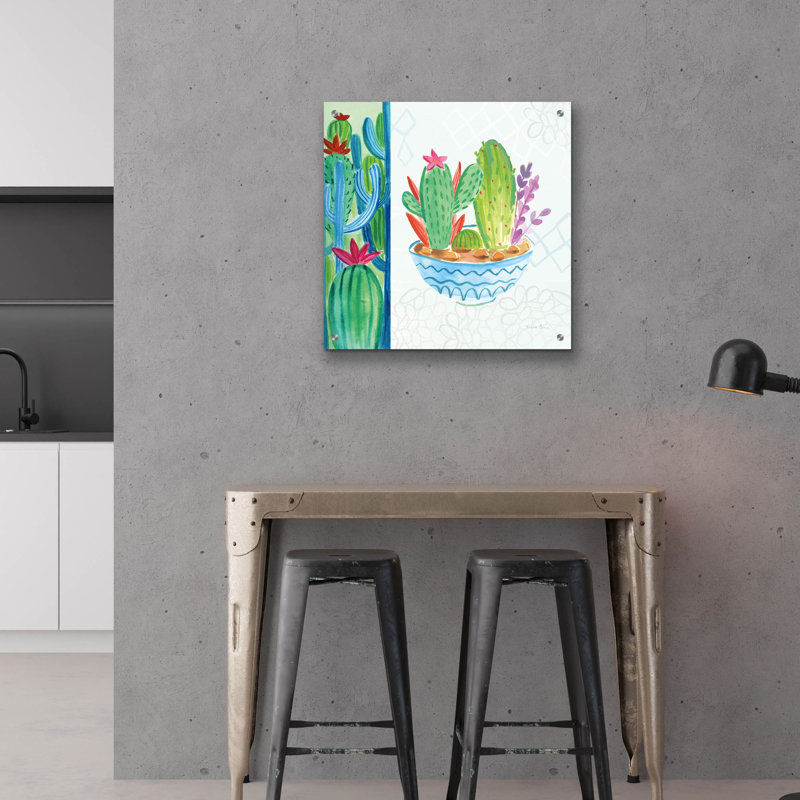 «Cacti Garden 2 No Birds And Butterflies» par Farida Zaman, art mural en verre acrylique, 24 po x 24 po, H 24 po x l 24 po