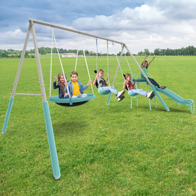 Sportspower Super Fun Metal Swing Set with Padded Saucer Swing & Lifetime Warranty on 5' Slide