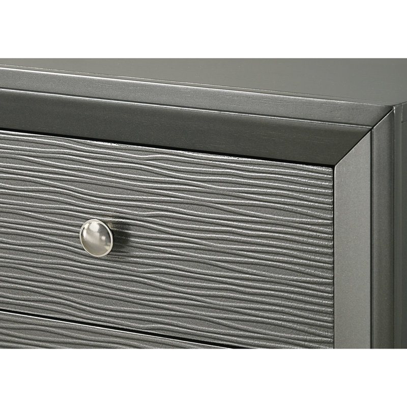 Style contemporain, 2 tables de chevet, poignées rondes, finition métallique, décor de chambre à coucher deux tiroirs modernes, poignées, finition grise