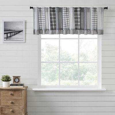 Plaid Cotton Tailored Window Valance in Black/White