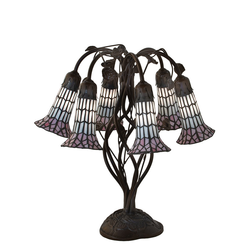 19" Black Table Lamp, Beige/Pink
