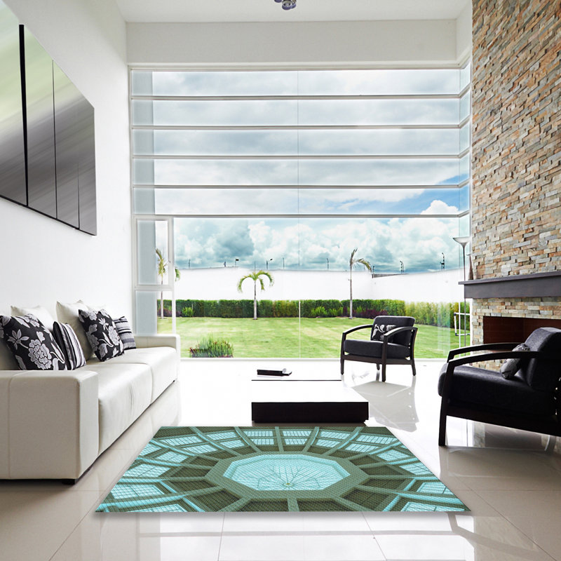 Tapis 100% à motifs lavables à la machine 2989 LBLU, Carré 4 pi