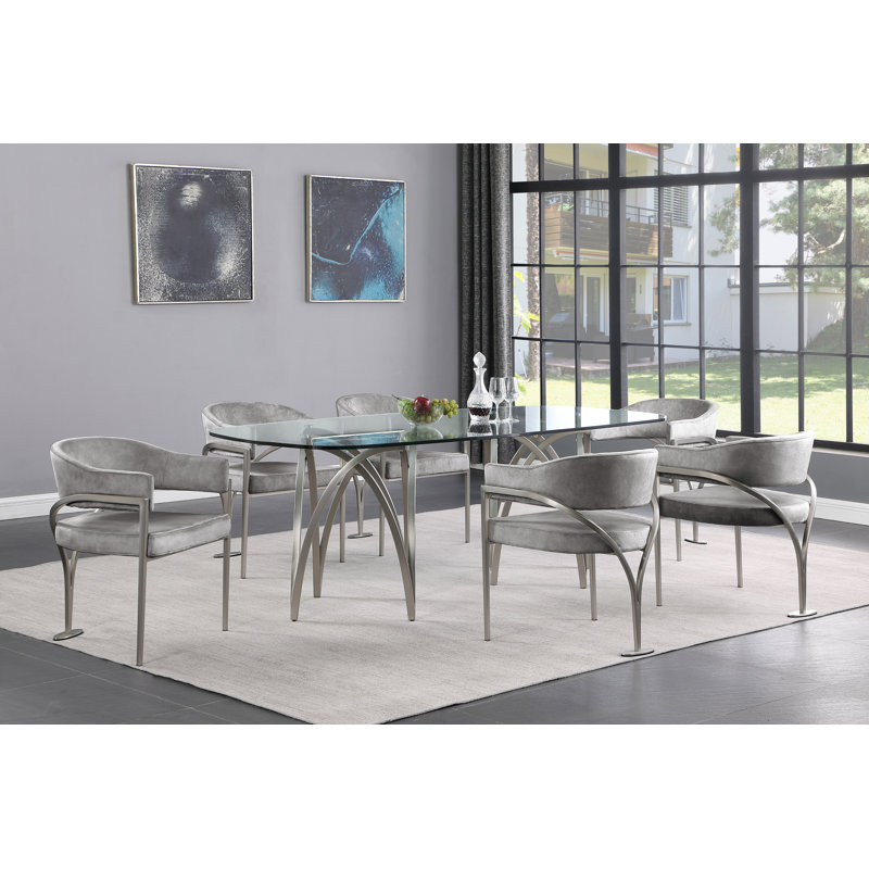 Kirsi Velvet Dining Chair, Grey Velvet, Silver