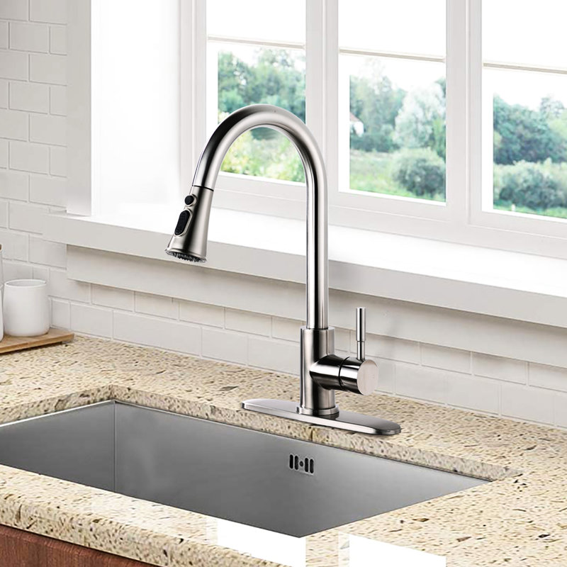 Kitchen Faucet With Pull Down Spray, Stainless Steel, Brushed Nickel, To Fouling, 1.8Gpm Flow Rate In Water Hammer, Max