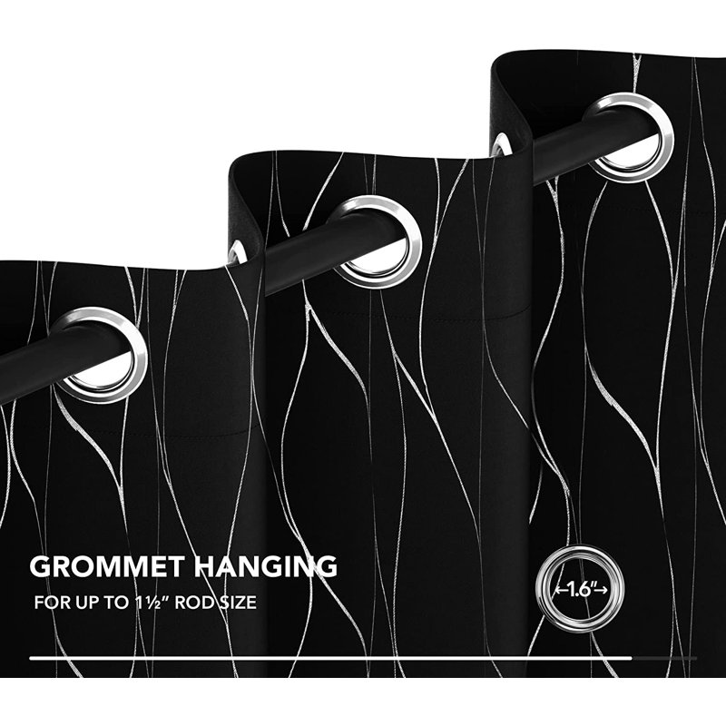Panneaux de rideaux obscurcissants et isolants en polyester Kellda , L 52 po x L 72 po, Noir, noir, noir, noir