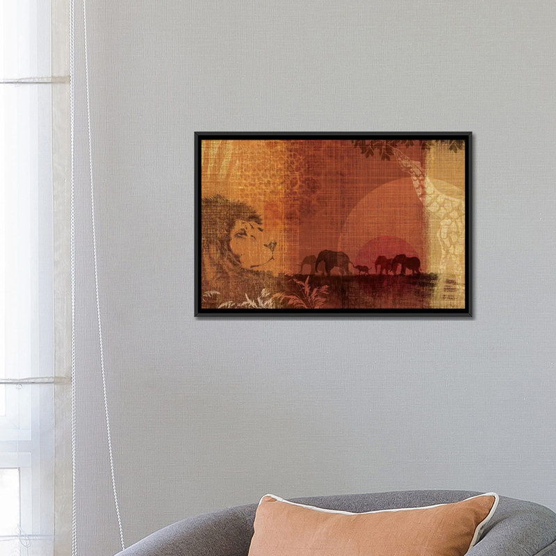 «Safari Sunset II» par Tandi Venter, impression sur toile tendue, H 18 po x l 26 po x P 1,5 po, Toile avec cadre noir