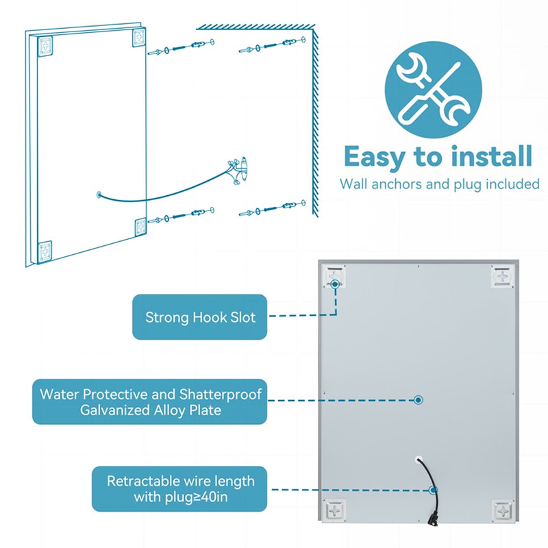 Miroir de salle de bain Bright, 27,63 po x 35,98 po