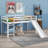 Twin Elevated Bed With Ladder And Slide Loft Design Including Safety Guardrails-1276369546