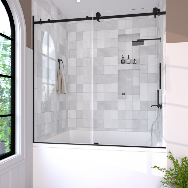 Muse 60 in. W x 60 in. H Sliding Bath Tub Door in Semi Frameless in Matte Black with Clear Glass, Matte Black