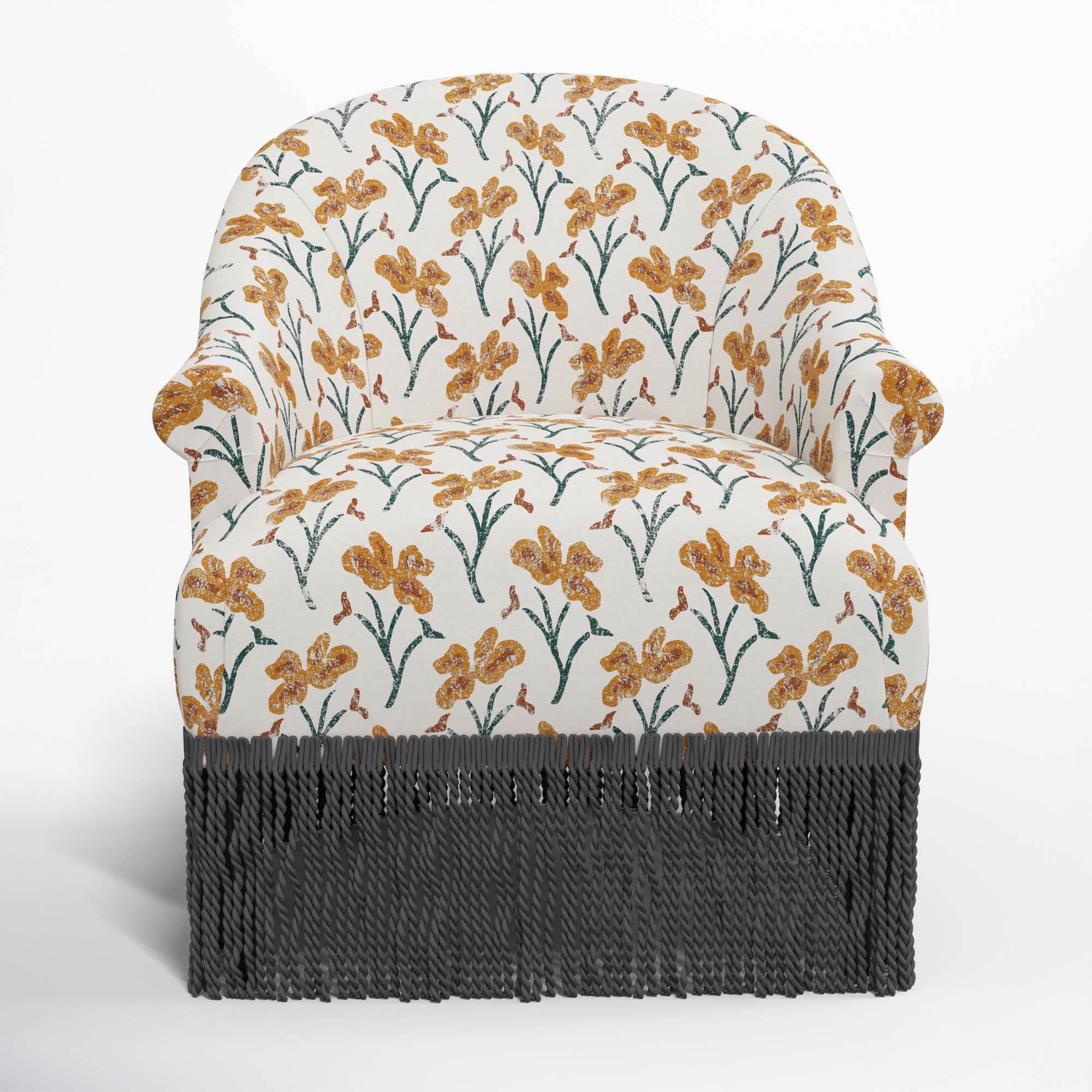 Callie Barrel Chair, Black, Vanves Floral Ochre Teal