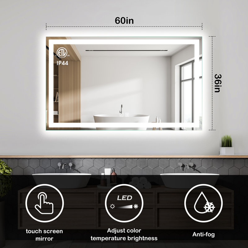 Miroir de salle de bain à DEL Naliyah Kedarnath, 36 po x 60 po