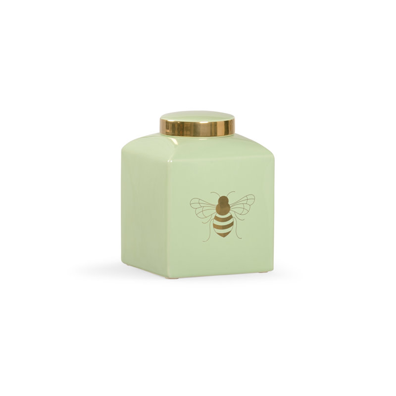«Bee Graces Jar» par Shayla Copas, Vert clair / or, H 9,5 po x l 7 po x P 7 po