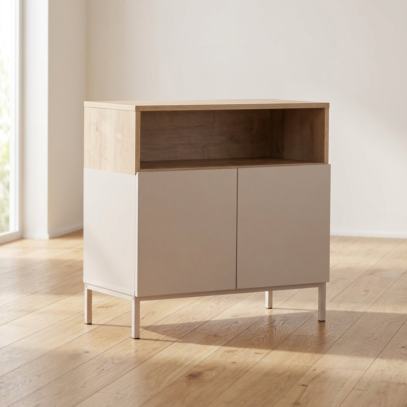 Buffet moderne bicolore en grès et chêne saphir avec tablette ouverte (31,5'' L x 15,7'' P x 31,5'' H), Sapphire Oak