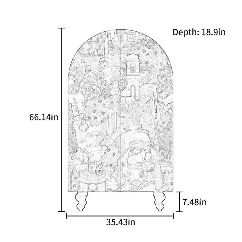 Armoire arquée avec tablettes et tringle à vêtements, Ivoire blanc