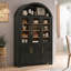 Armoire de cuisine cintrée de 185 cm de hauteur avec 3 portes vitrées et étagères réglables, noire