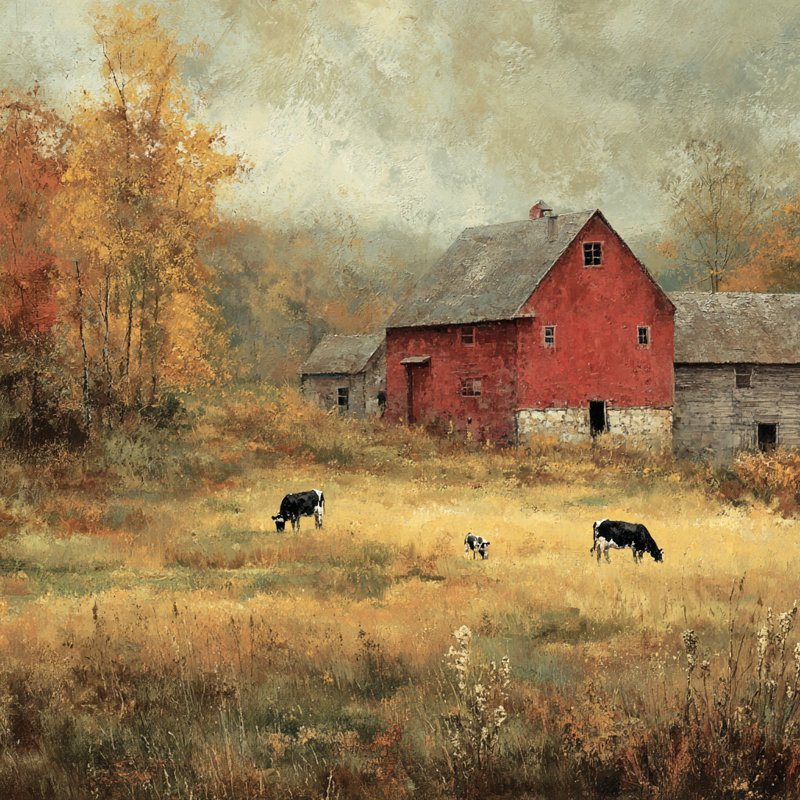 «Autumn Pasture» par la grange rouge, art mural sur toile tendue, H 40 po x l 40 po
