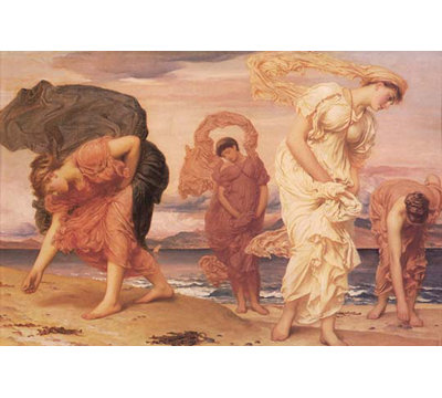 « grec filles qui choisit pebbles par the sea » par lord frederick leighton, reproduction d’art