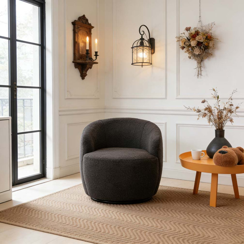 Teddy Fabric Swivel Accent Armchair Barrel Chair, Dark Gray