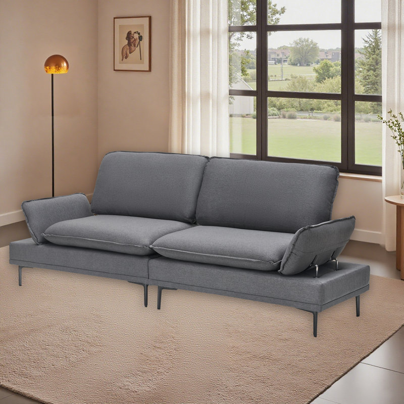 89 Inch Cotton And Linen Sofa, Minimalist Double Sofa, Dark Gray