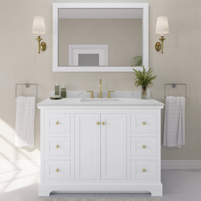Meuble-lavabo autoportant de 48 po avec plateau en quartz Avery