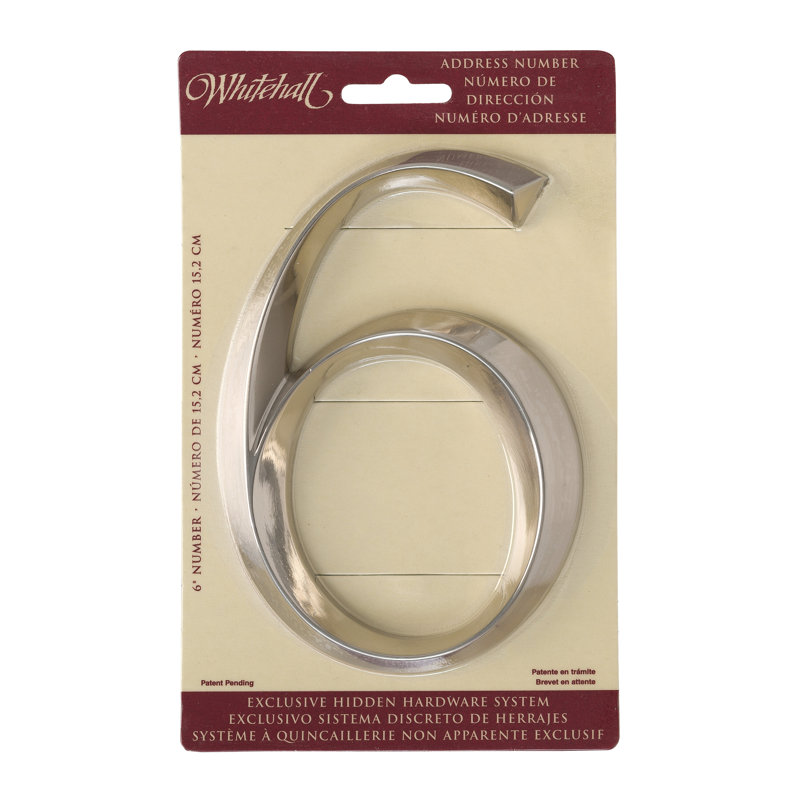 6 po numéro de maison à fixation en surface, Nickel brossé, 6