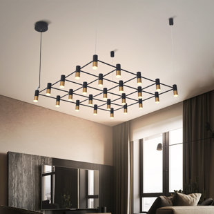 Lustre modulaire à DEL 25 lumières pour salon moderne en aluminium et abat-jour en acrylique
