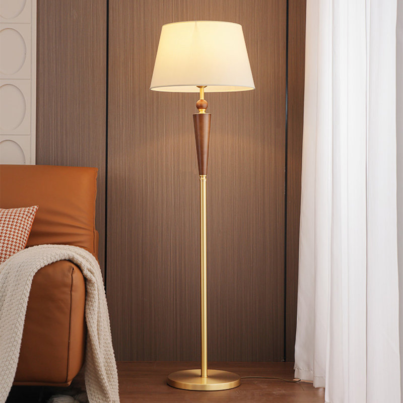 White + Nut-brown + Gold Fabric + Solid Wood + Brass Free form Floor Lamps