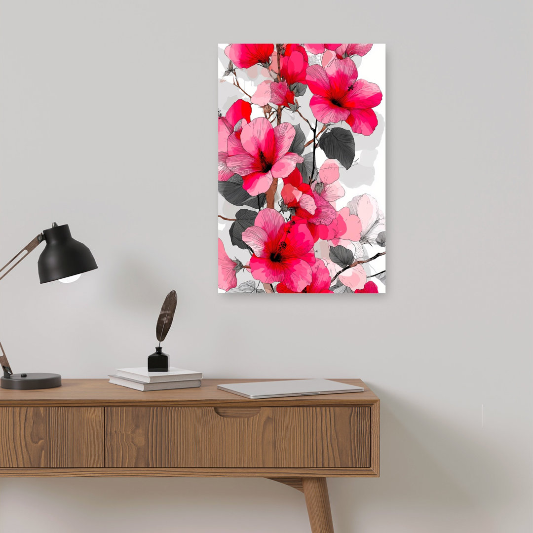 Vibrant Pink Hibiscus Blooms Bold Modern Vibrant Hibiscus Flower Nature Wall Art Print