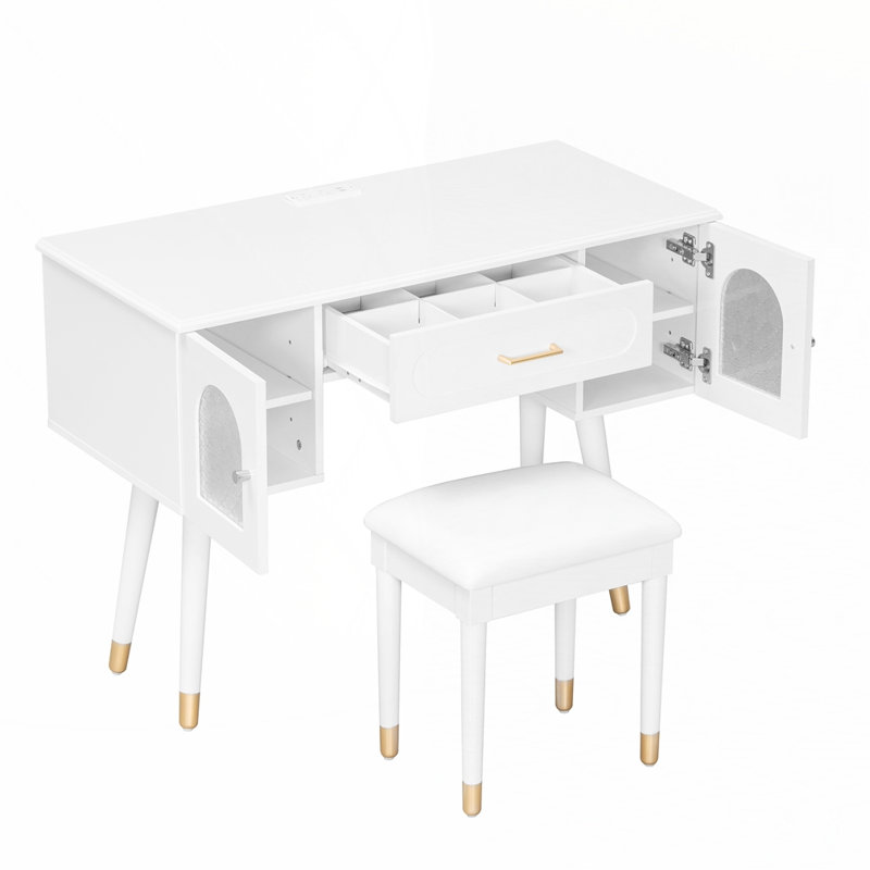 Ensemble de coiffeuse et coiffeuse Elegant, Blanc