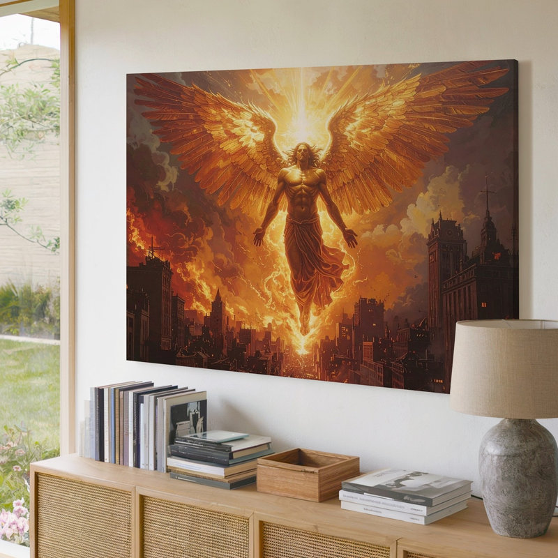 Toile, art mural, ange de feu, H 30 po x l 30 po