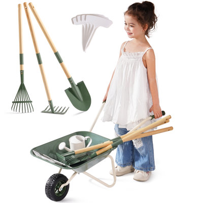 Kids Wheelbarrow With Gardening Tools Set-9pcs Metal