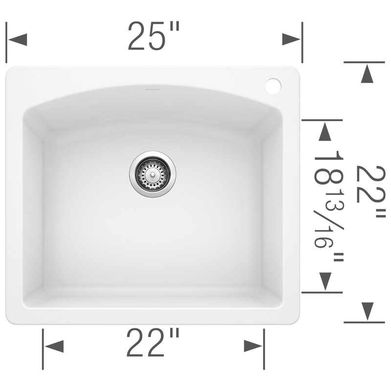 Diamond SILGRANIT 25" L X 22" W Drop-in/Undermount Kitchen Sink, 1 hole, White