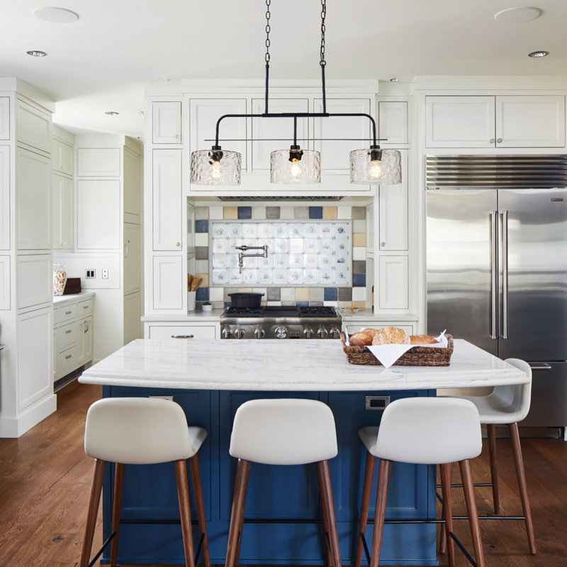 3-light Water Glass Kitchen Island Pendant