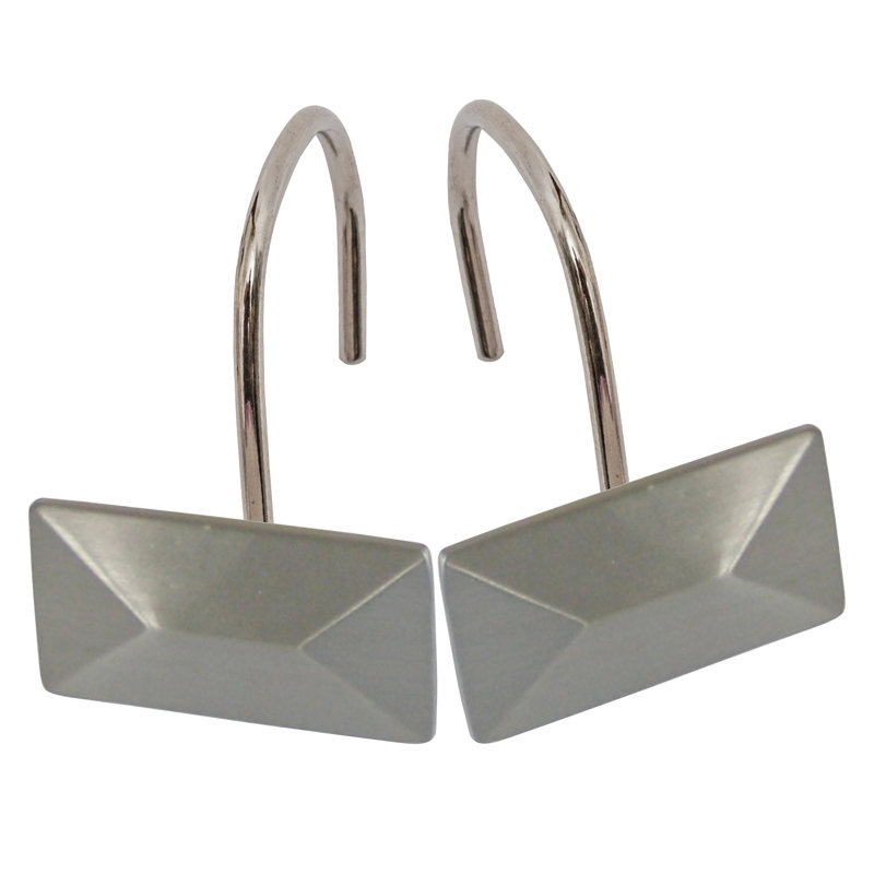 Ensemble de 12 pièces - Anneaux de rideaux de douche rectangulaires robustes en métal antirouille, Nickel satiné
