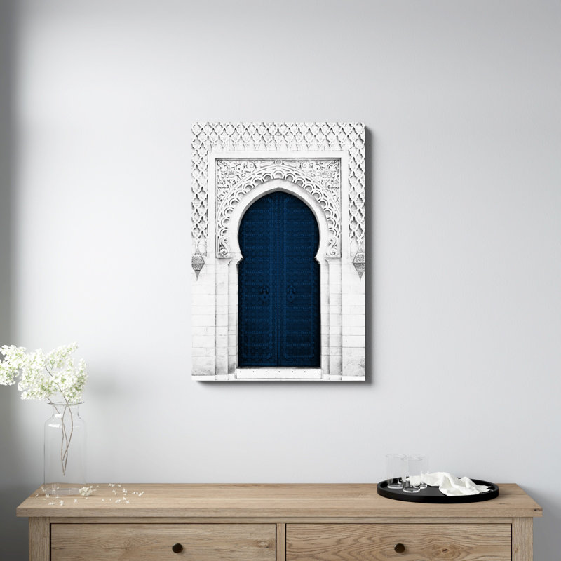 " Navy Door ", 36" H x 24" W  , No, Black Framed Canvas