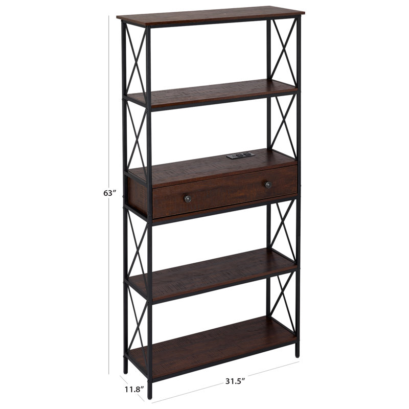 63" H x 31.5" W 5 Tier Bookshelf with charging station
