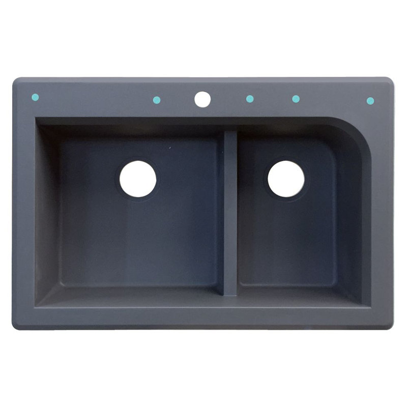 Radius 33 " L Drop-In Double Bowl Engineered Stone and Acrylic Kitchen Sink, Grey