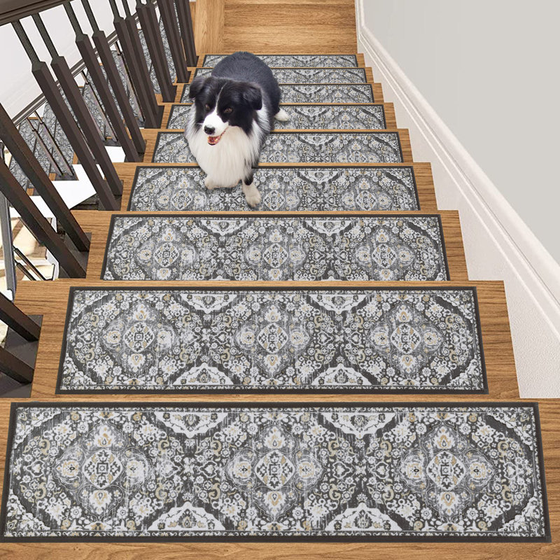 Tapis d'escalier antidérapants pour l'intérieur, Brun / Gris