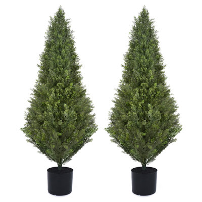 Ensemble de 2 cèdres artificiels de 4 pi dans un pot, faux-cyprès, topiaire, décoration extérieure