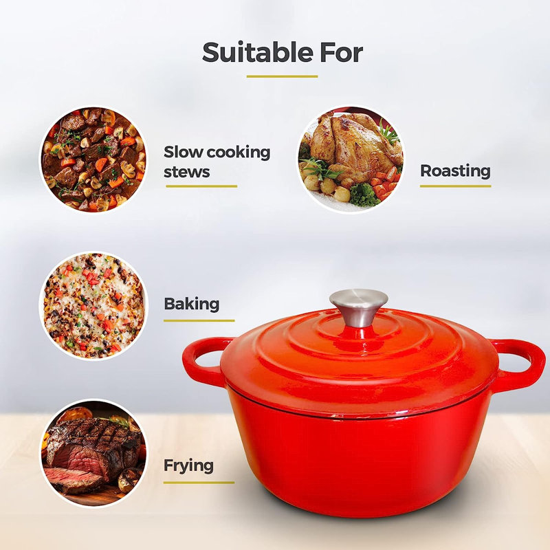 Cast Iron Casserole Dish - 3L, Red