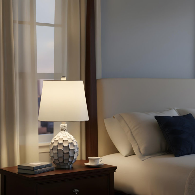 Lampe de table 19,5 po en céramique bleu-vert / blanc Marin